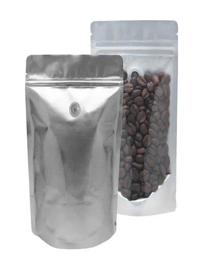 AwePackage Silver Stand Up Zipper Pouch Coffee Bag with Valve and Clear Front for Display (25, 16 oz) - Image 1